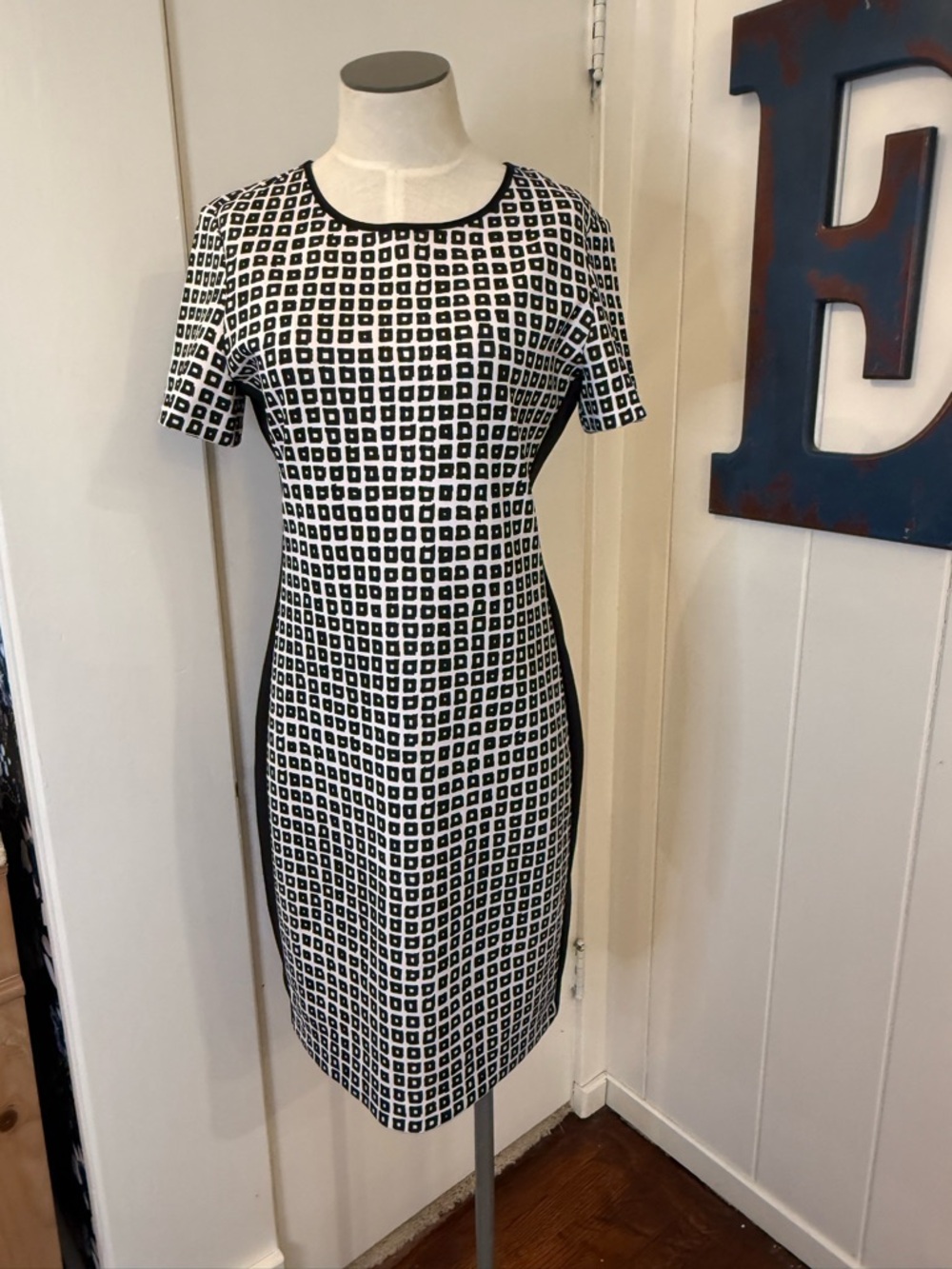 Black and White Geometric Mini Dress with Contrast Side Panels